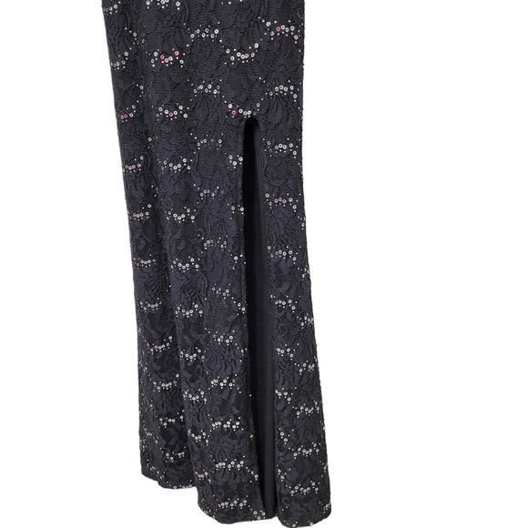 City Triangles Lace Maxi Dress Rhinestones Sequins Pearls Size 3 Black Fairygoth - Picture 5 of 13